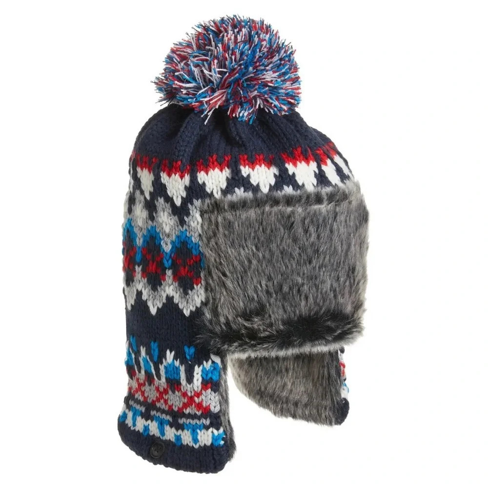 bp fair isle trapped knit hat